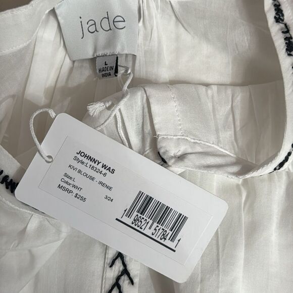 Johnny Was Kivi White Long Sleeve‎ Blouse with Black Embroidery - Picture 6 of 7